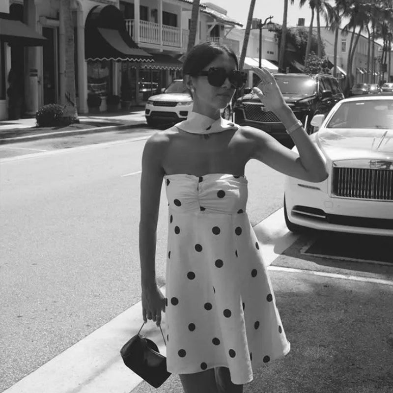 Elegant White Polka Dot Short Dress Sexy Slip Sleeveless Backless Silk Mini Dresses Evening Party Cute Birthday New Summer 2026