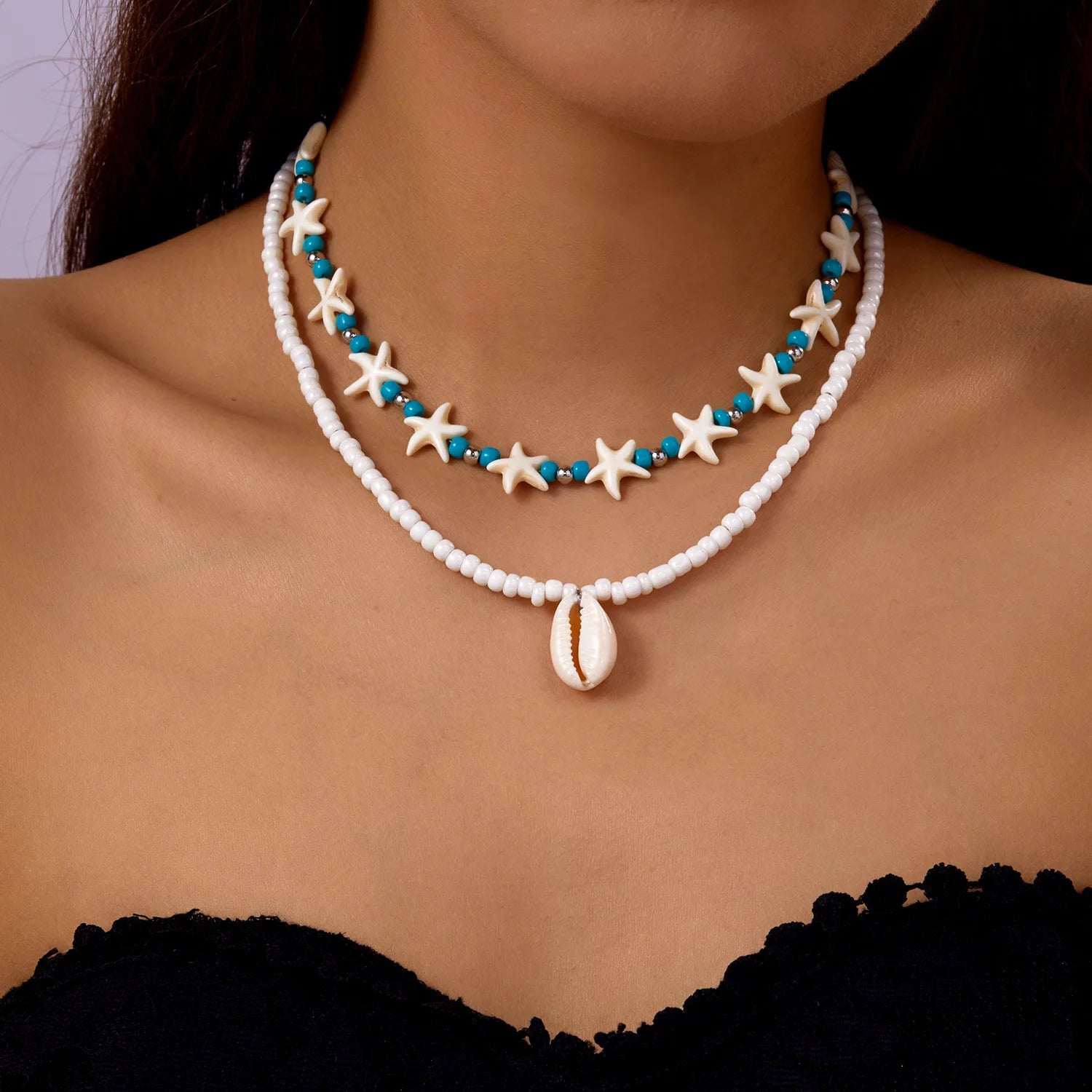 New Beach Style Seashell Necklace Beaded Choker Necklaces for Women Handmade Starfish Pendant Fashion Ocean Украшения Чокер