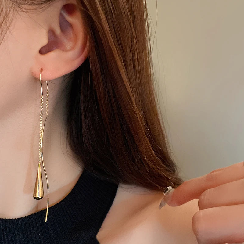 Gold Plating Wave Long Fringe Square Geometric Ear Lines for Women Flowers Butterfly Water Drop Star Temperament Dangle Earrings