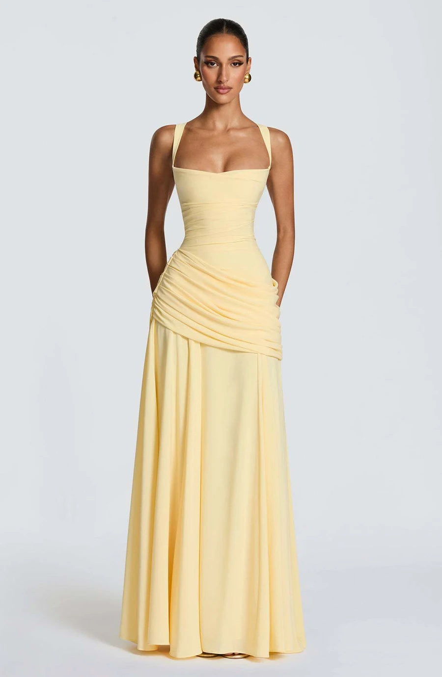 New Spaghetti Strap Sexy Prom Gowns Women's Sexy Backless Maxi Dress for Party Club Elegant Bodycon Ruched Long Dress Female