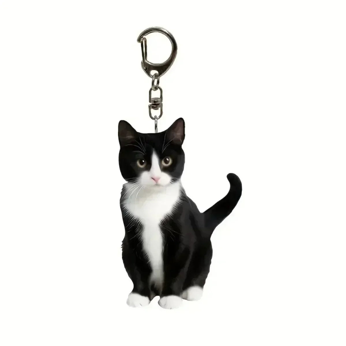 Cute Black White Cat Keychain 2D Acrylic Double-Sided Design Animal Pendant Charm for Backpacks Kids Gifts