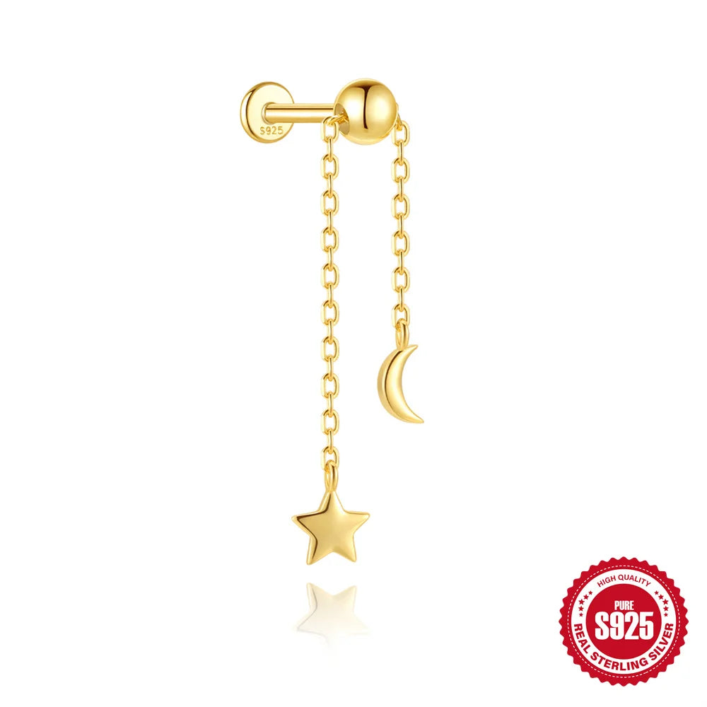 BOAKO Star Moon Chain Tassel  925 Sterling Silver Shiny For Woman Piercing Earring Fashion Dainty Luxury Style fine jewelry