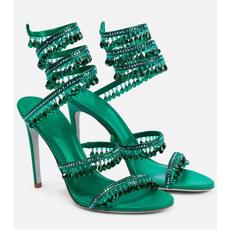 Crystal Wrap Sandals Women Summer 2026 Wedding Shoes High Heel Party Shoes Ankle Strappy Sandals Designer Stiletto Heel Shoes