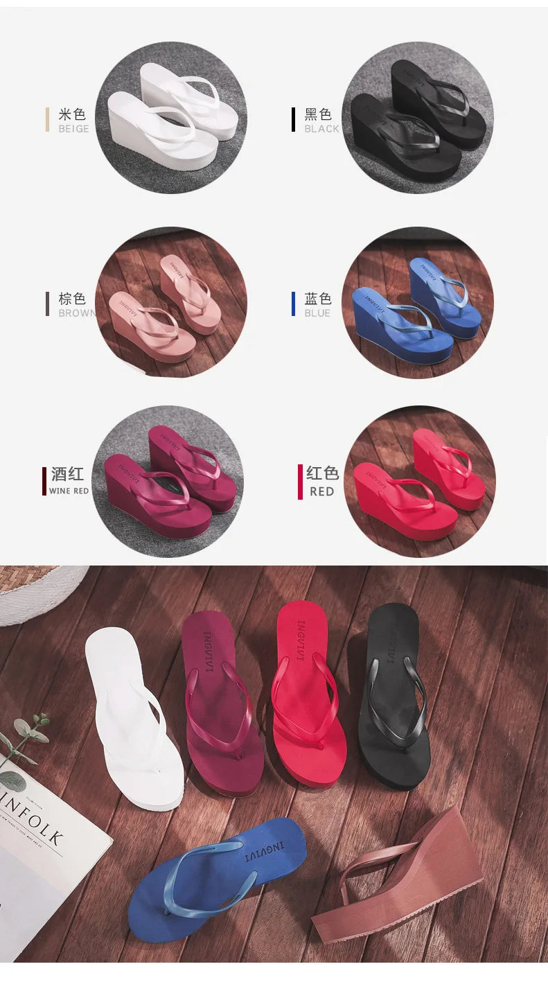 EOFK New Women Flip Flops Wedges Comfort Summer Platform Slippers Outdoor Concise Beach High Heel 9cm Casual Slides