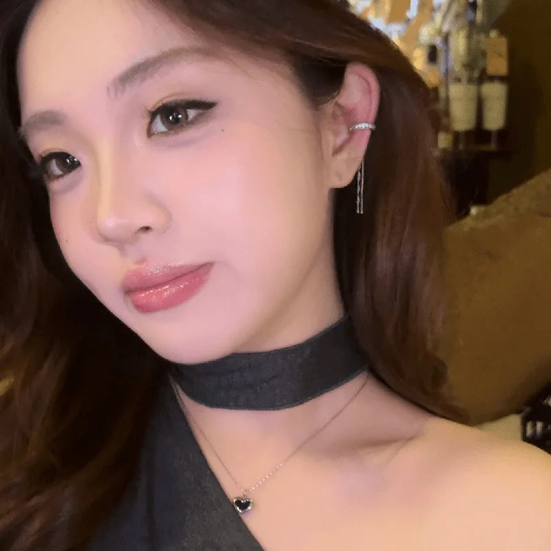 ZAKOL Fashion Crystal Tassel Non-Piercing Cuff Ear Clip Earring For Women Shiny Rhinestone Chain Fake Cartilage Piercing Jewelry