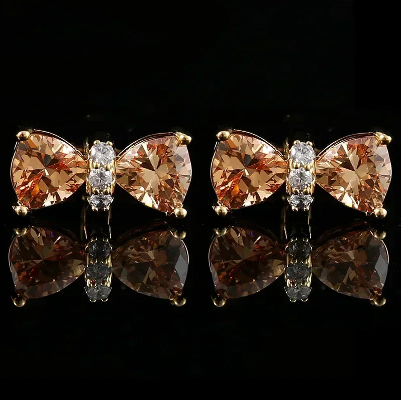 Luxury Bow Rhinestones Cufflinks French Men's Business Banquet Wedding Formal Wear Dress Shirts Cuffs Buttons Gifts for Men