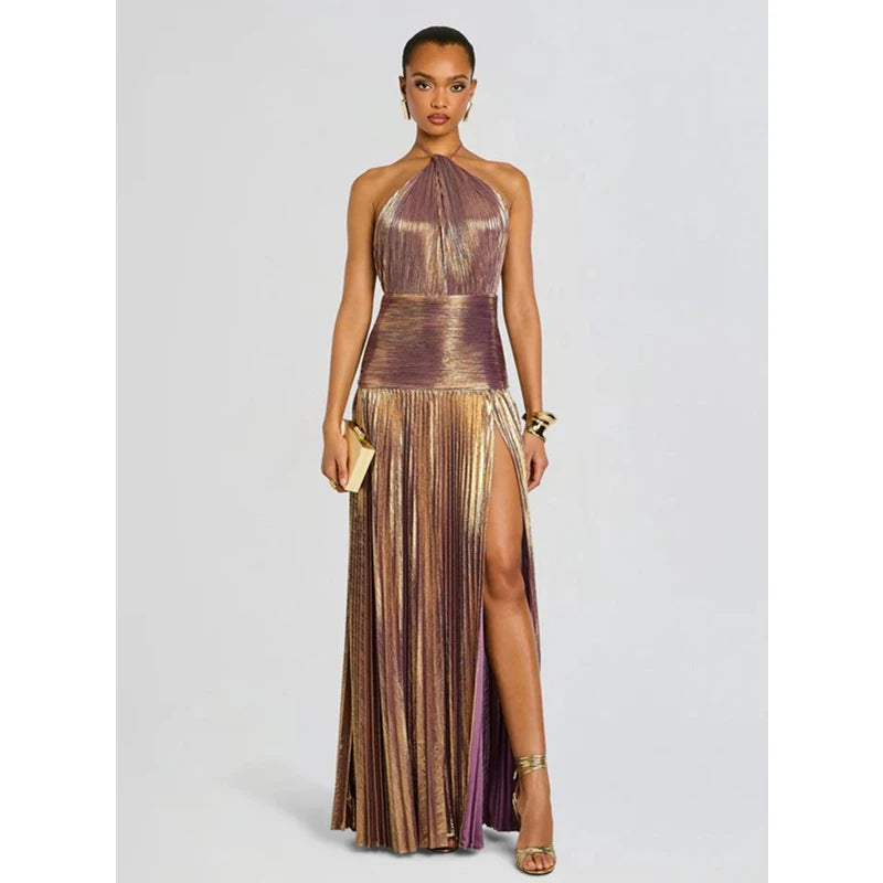 Luxurious Women Corset Party Cocktail Dress Sexy Off Shoulder Halter Folds Slit Guest Celebrity Long Dress Celebrity Prom Gown