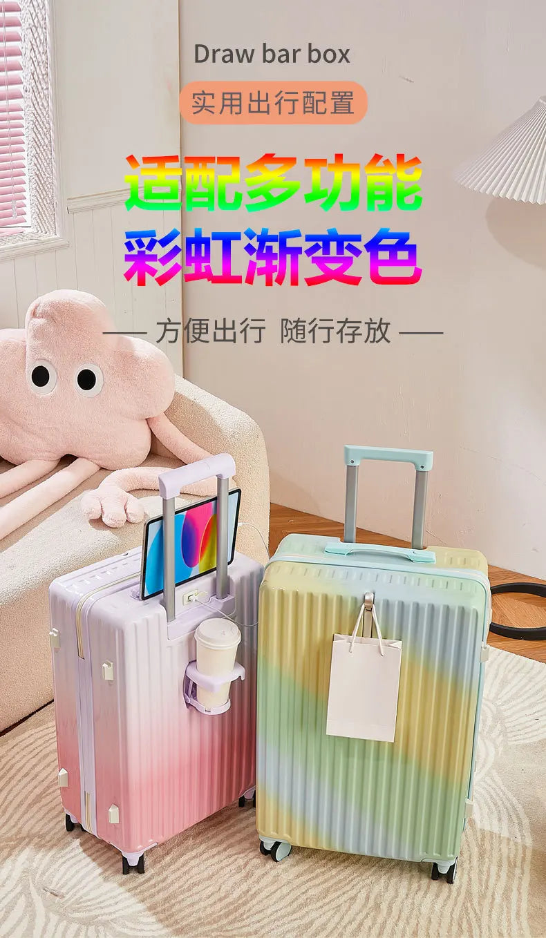 New gradient color luggage fashion goddess multifunctional trolley case mute wheels 24 inch
