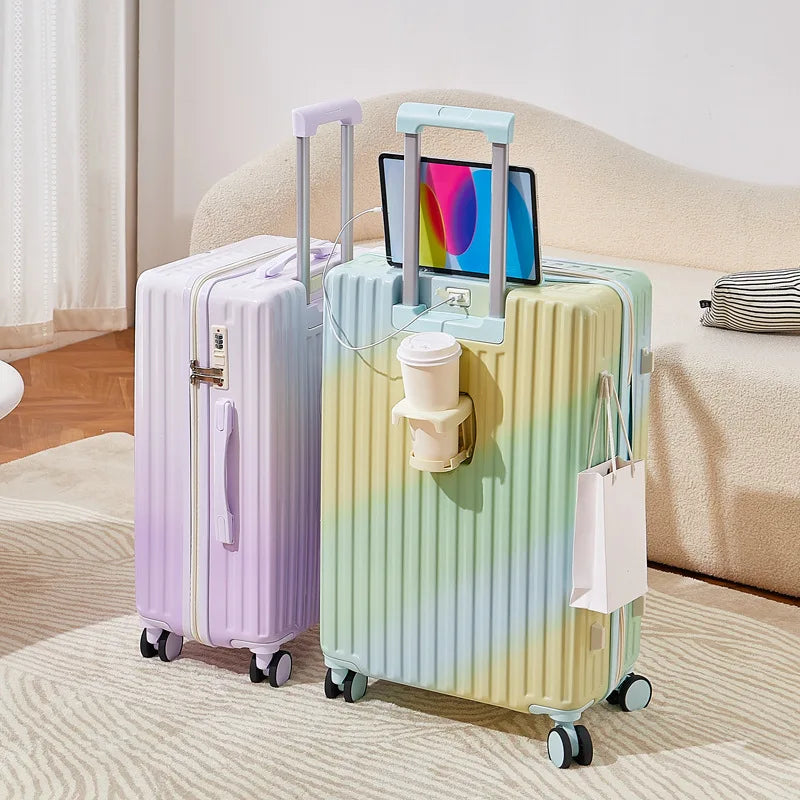 20/22/24 Inch Gradient Color Luggage Boarding Trolley Suitcase Safety Combination Lock Front Hook Silent Universal Roller