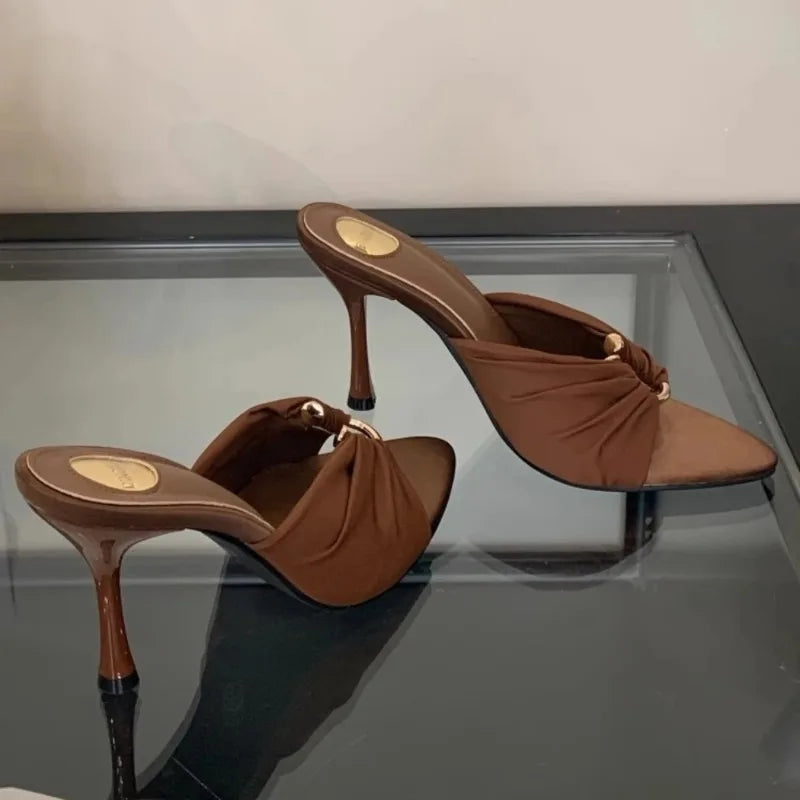 2025Summer Woman Slippers Fashion Open Toe Thin High Heels Shoes Street Style Stripper Party Slides Zapatos De Mujer