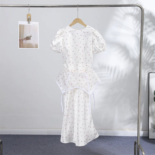 2026 Spring Summer Print Women Dress Sexy 3d Flower Button V-neck Pleated Hip Package Long Sleeve Dresses Party Lady Robe New