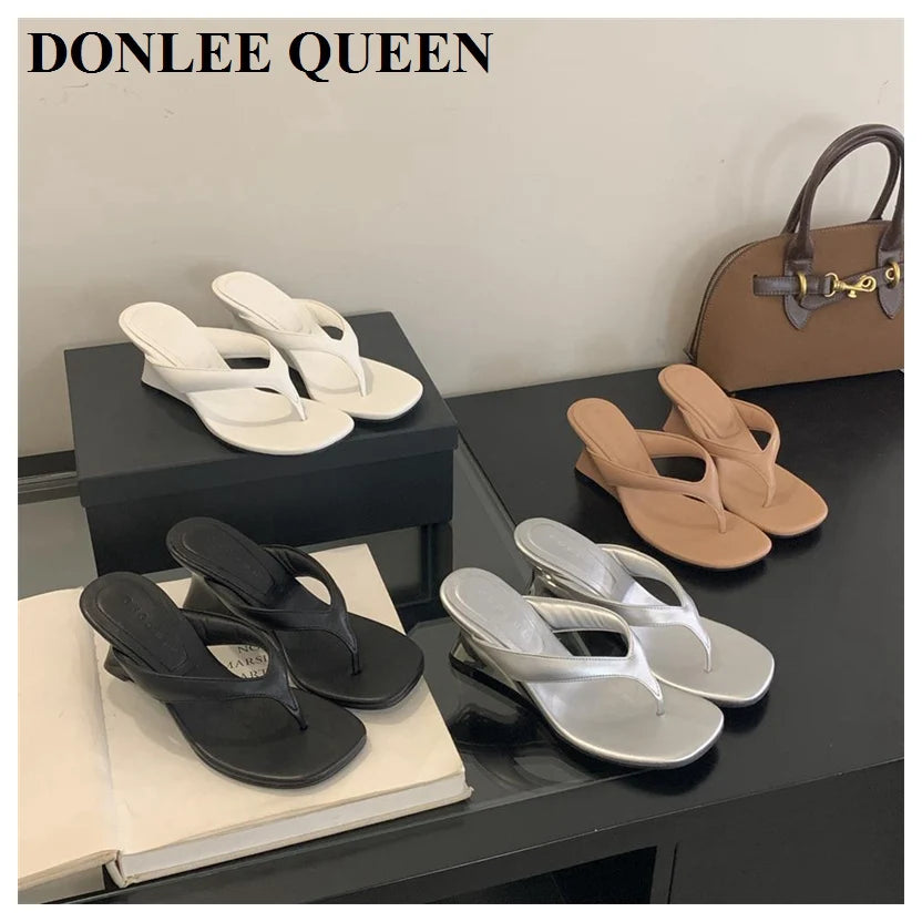 Fashion Brand Wedge Heel Slipper Slides Women Clip Toe Flip Flops Narrow Band Sandals Shoes Casual Female Slipper Sandalia Mujer