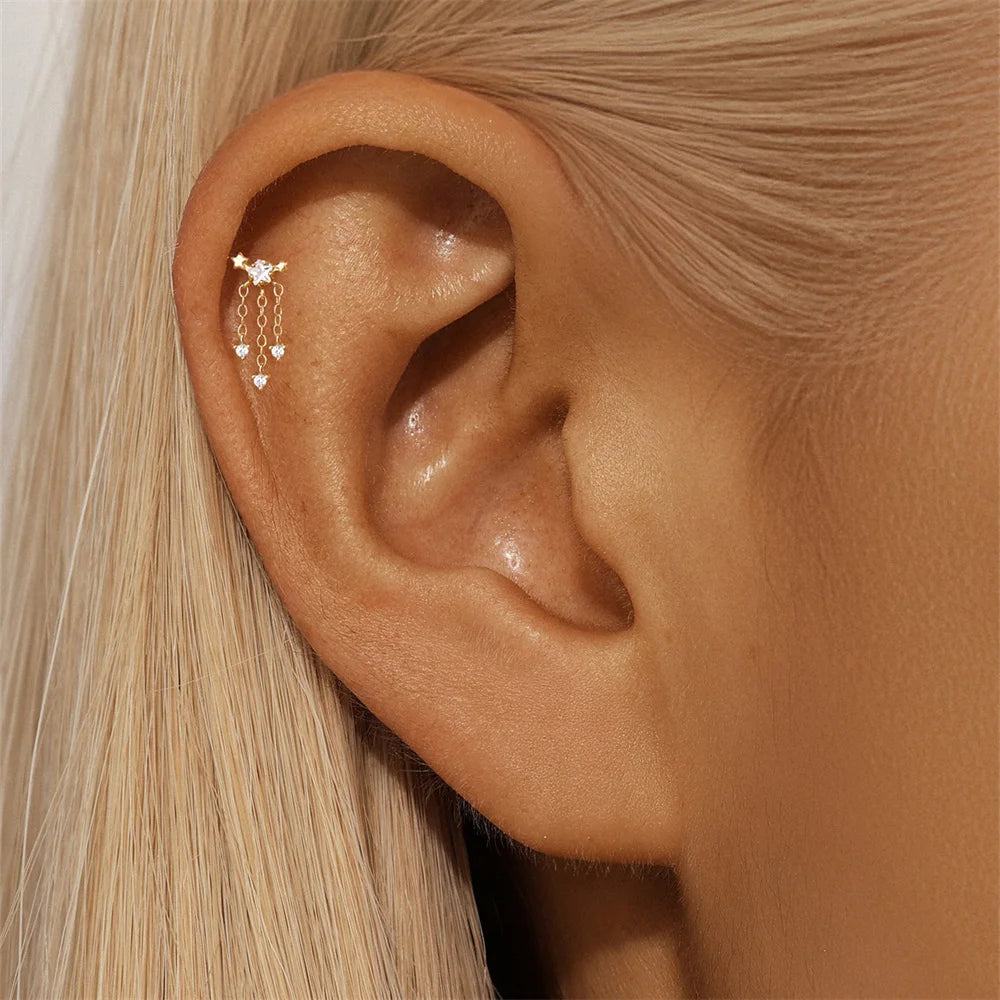 BOAKO Star Moon Chain Tassel  925 Sterling Silver Shiny For Woman Piercing Earring Fashion Dainty Luxury Style fine jewelry