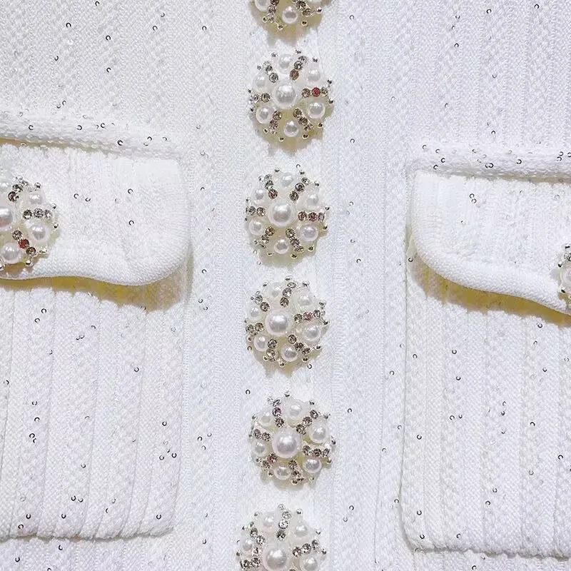 2024 Spring New Arrive Knitted Women Sequins Mini Dress Short Sleeve Turn Down Collor Ruffles Hem Lady Dress