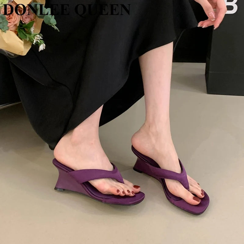 Fashion Brand Wedge Heel Slipper Slides Women Clip Toe Flip Flops Narrow Band Sandals Shoes Casual Female Slipper Sandalia Mujer