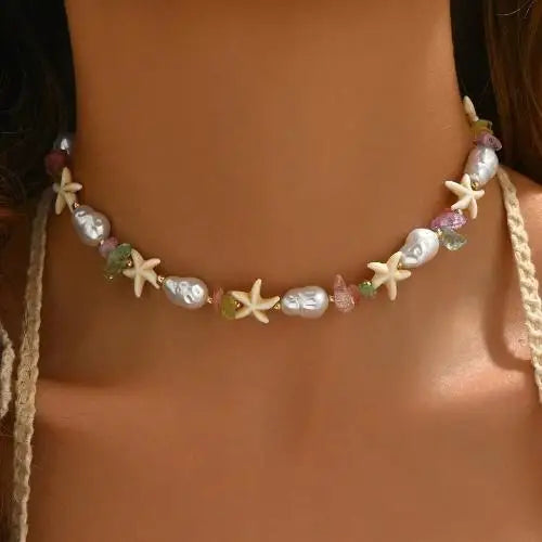 New Beach Style Seashell Necklace Beaded Choker Necklaces for Women Handmade Starfish Pendant Fashion Ocean Украшения Чокер