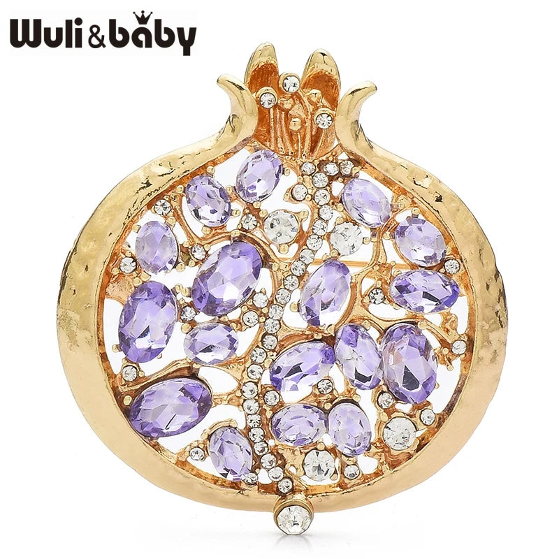 Wuli&baby Red Crystal Pomegranate Plant Brooch Pins For Women Summer Jewelry Gift Bag Suit Accessory
