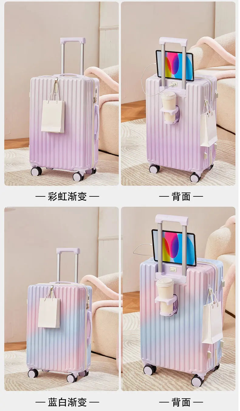 New gradient color luggage fashion goddess multifunctional trolley case mute wheels 24 inch