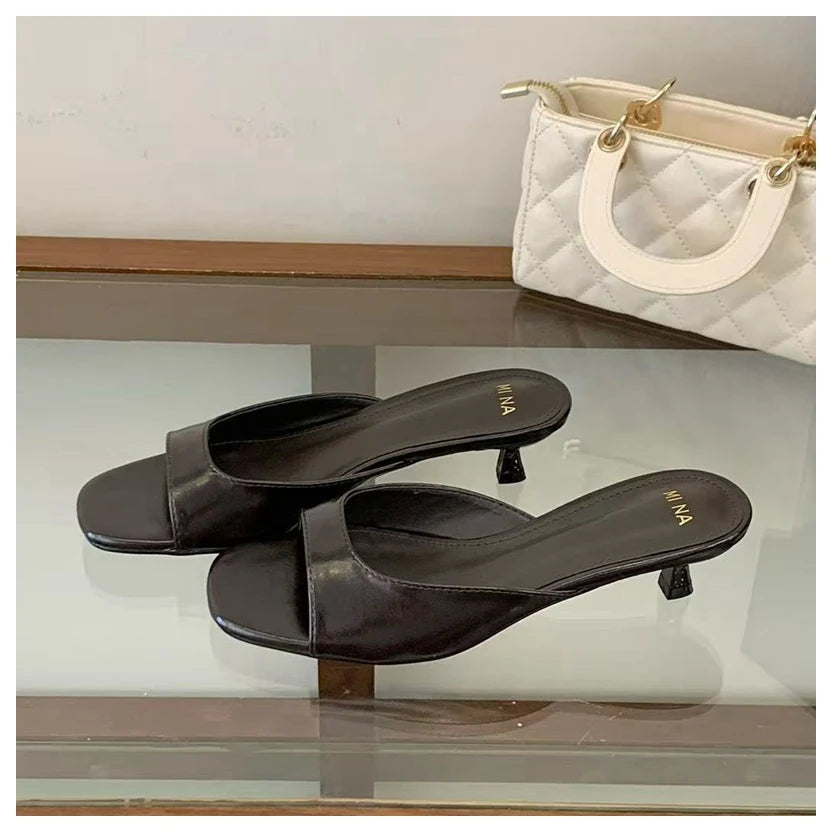 2026 Fashion Sexy Thin High Heels Slides Women Open Toe Pumps Slip Sandal Female Slippers Mule Patent Leather Outdoor Flip Flops