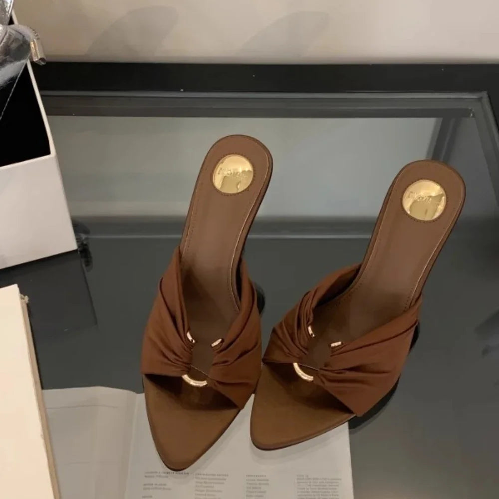 2025Summer Woman Slippers Fashion Open Toe Thin High Heels Shoes Street Style Stripper Party Slides Zapatos De Mujer