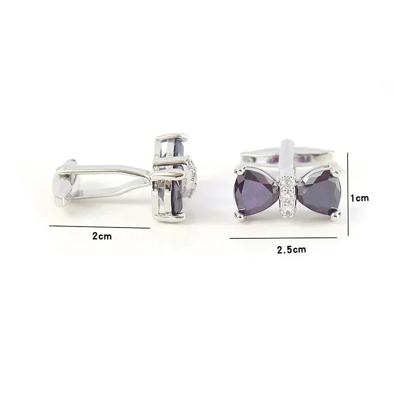 Luxury Bow Rhinestones Cufflinks French Men's Business Banquet Wedding Formal Wear Dress Shirts Cuffs Buttons Gifts for Men