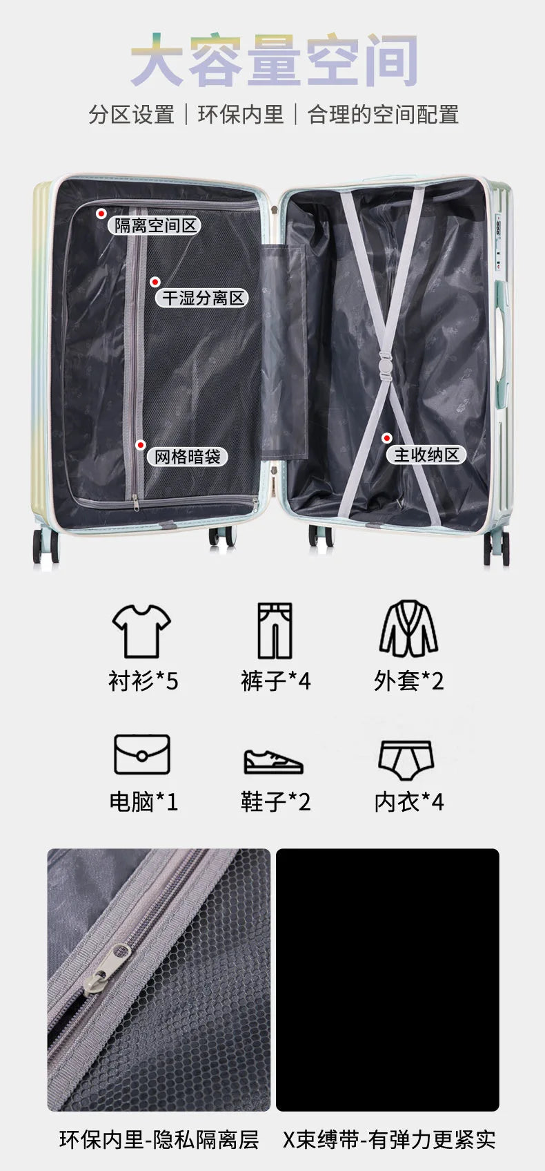 New gradient color luggage fashion goddess multifunctional trolley case mute wheels 24 inch