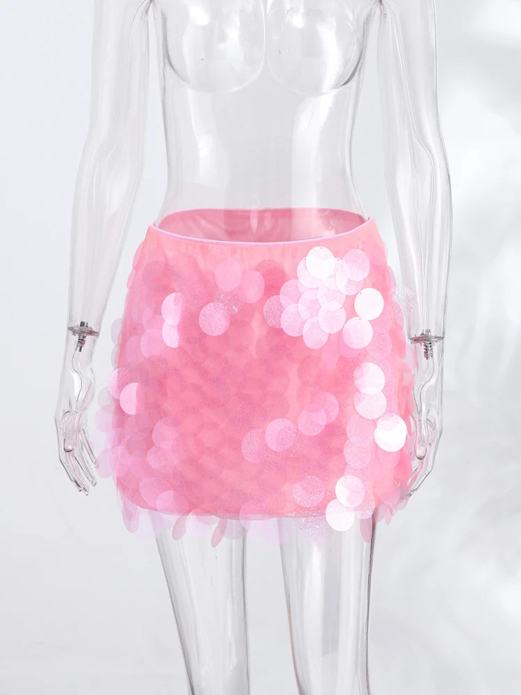 Mini Sequin Skirt Women's Skirts Iridescent Oversized Disc Sequins High-Waisted Fit Beach Vacation Outfit Woman Clothes