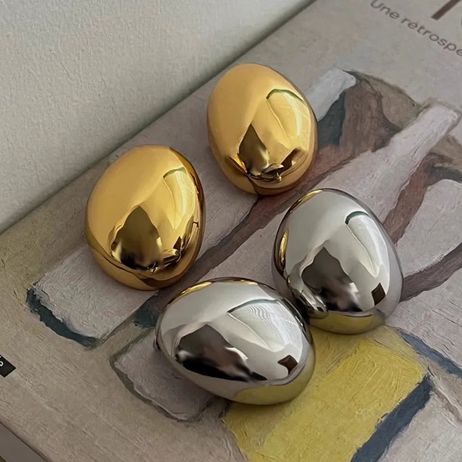 Hollow Oval Bean Shape Stud Earrings for Women Golden Silver Color Smooth Metal Earrings Simple Geometry Party Trendy Jewelry