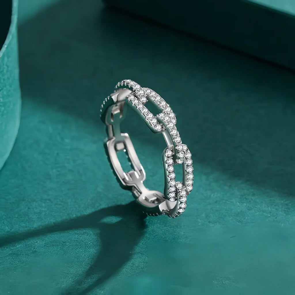 925 Sterling Silver Geometric Cubic Zirconia Stackable Ring for Women Trendy Platinum Plated Brand Party Jewelry Accessories