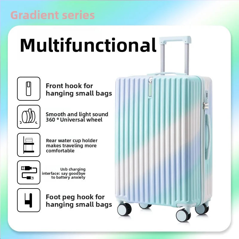 20/22/24 Inch Gradient Color Luggage Boarding Trolley Suitcase Safety Combination Lock Front Hook Silent Universal Roller