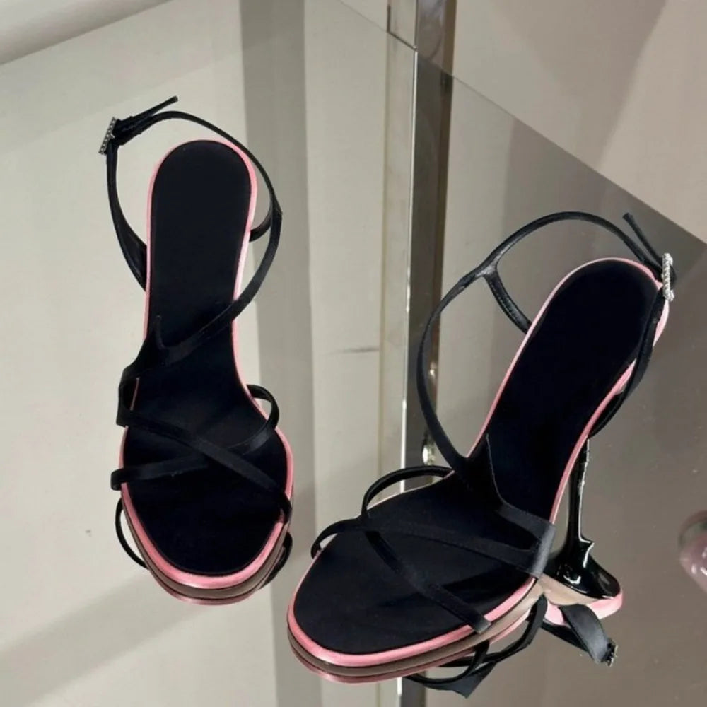 Satin Color Block Stiletto High Heels with One Belt 2026 New Summer Temperament Versatile Sandals