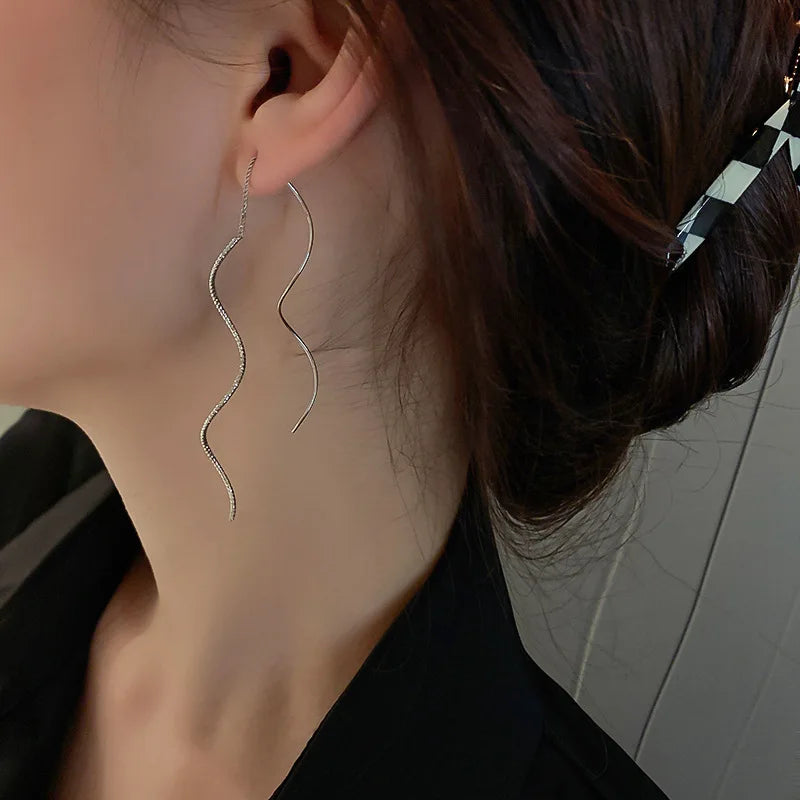Gold Plating Wave Long Fringe Square Geometric Ear Lines for Women Flowers Butterfly Water Drop Star Temperament Dangle Earrings