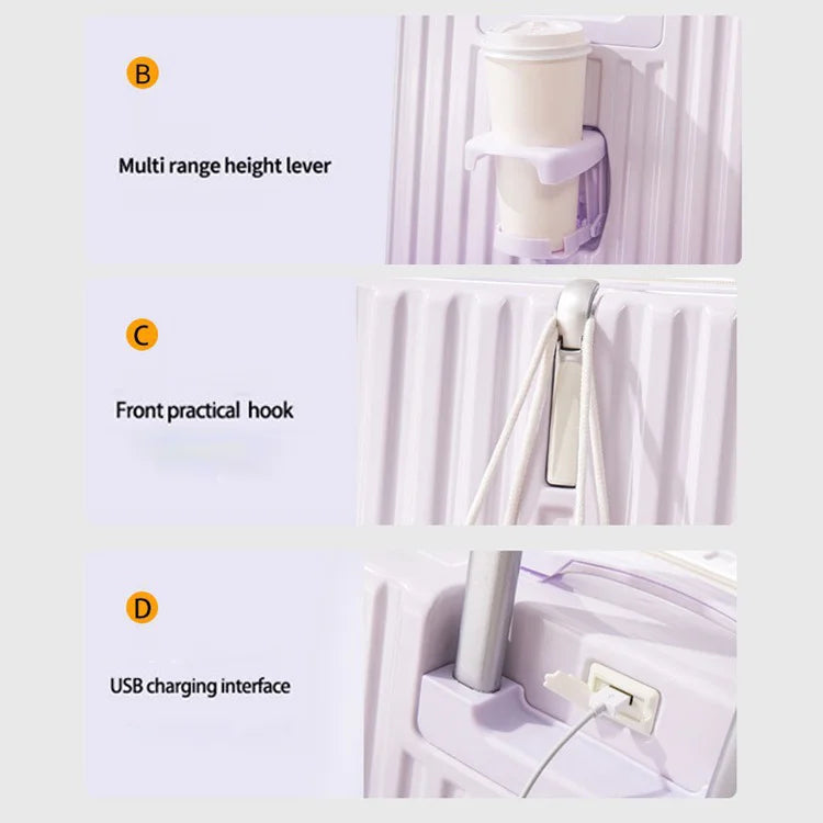 20/22/24 Inch Gradient Color Luggage Boarding Trolley Suitcase Safety Combination Lock Front Hook Silent Universal Roller
