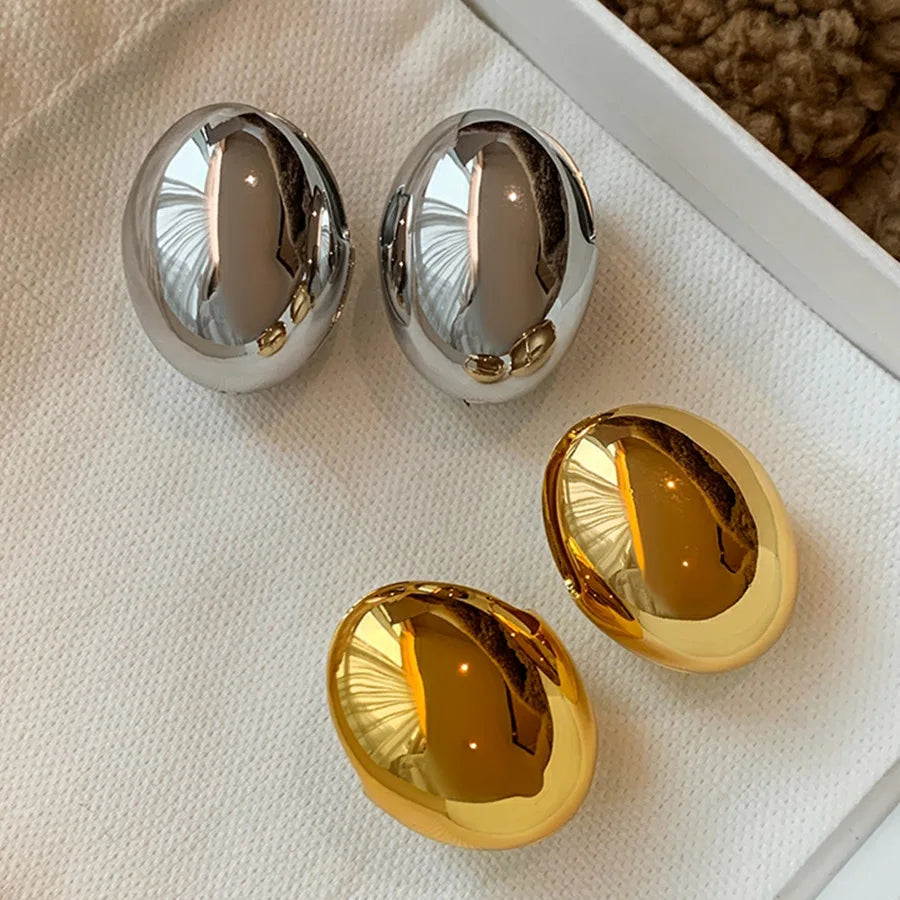 Hollow Oval Bean Shape Stud Earrings for Women Golden Silver Color Smooth Metal Earrings Simple Geometry Party Trendy Jewelry