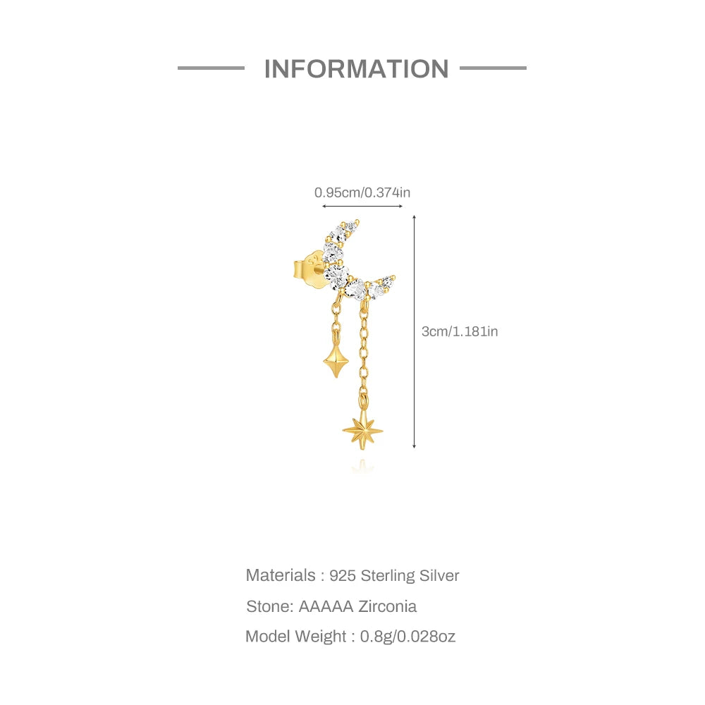 BOAKO Star Moon Chain Tassel  925 Sterling Silver Shiny For Woman Piercing Earring Fashion Dainty Luxury Style fine jewelry