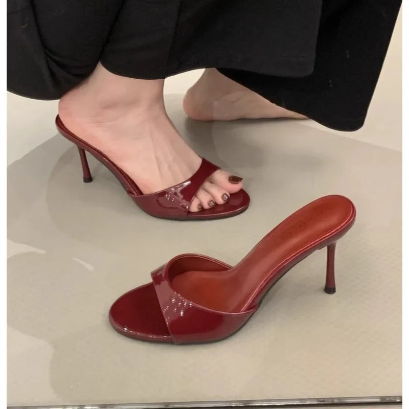 2025 Summer New Brand Women Slipper Fashion Open Toe Slip on Slides Ladies Elegant Thin High Heel Dress Pumps Slides