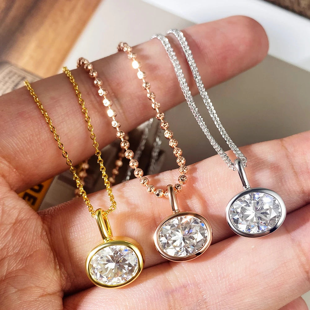 EWYA Oval Cut 2/3/4ct Solitaire Moissanite Pendant Necklaces Women Wedding s925 Silver 1.5mm Solid Choker Big Diamond Neck Chain