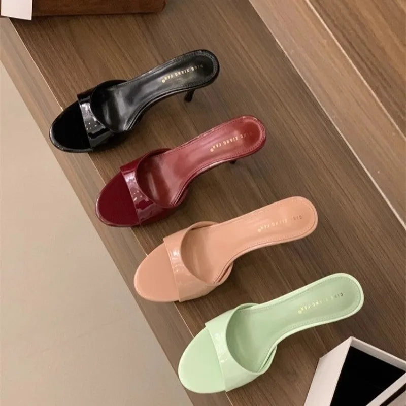 2025 Summer New Brand Women Slipper Fashion Open Toe Slip on Slides Ladies Elegant Thin High Heel Dress Pumps Slides