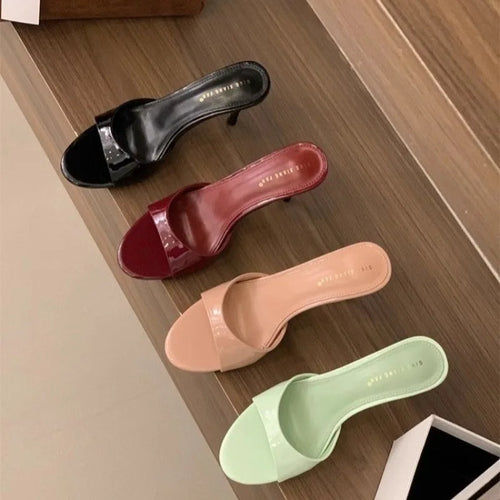 2025 Summer New Brand Women Slipper Fashion Open Toe Slip on Slides Ladies Elegant Thin High Heel Dress Pumps Slides