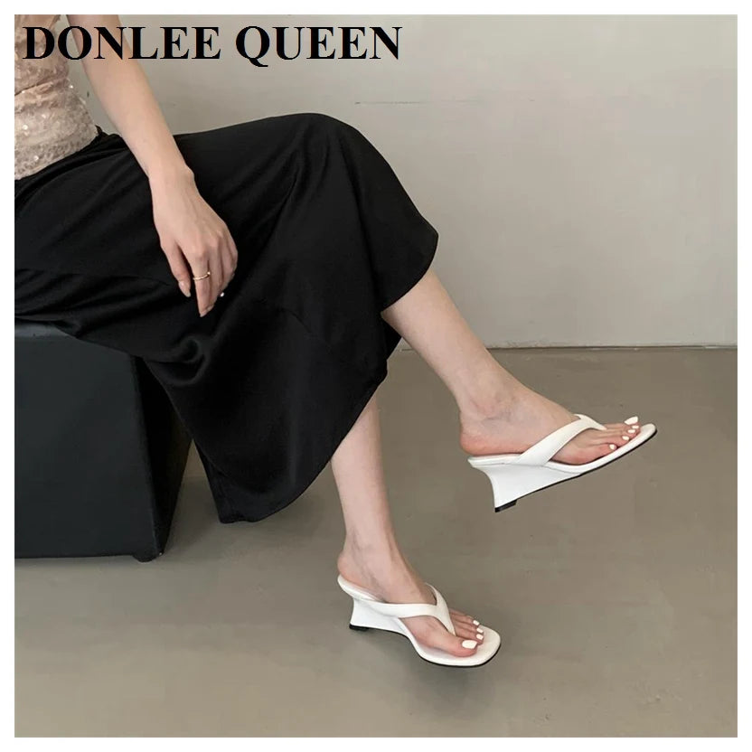 Fashion Brand Wedge Heel Slipper Slides Women Clip Toe Flip Flops Narrow Band Sandals Shoes Casual Female Slipper Sandalia Mujer