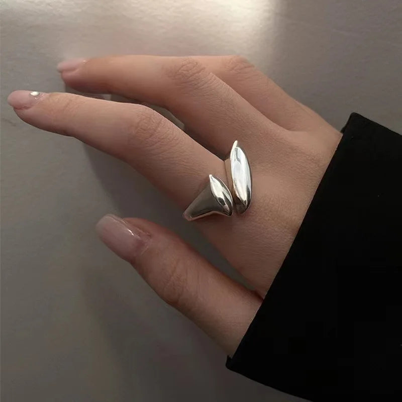 XINYI Silver colour Ring For Women Flat Simple Finger Open Vintage Handmade Ring Allergy For Party Birthday Gift