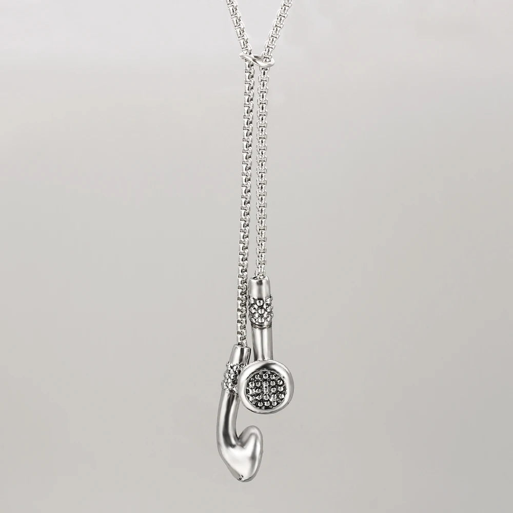 Fashion Necklace Hip-hop Kirsite Music Headphones Earbuds Pendant Metal Men Clothing Accessories Necklace
