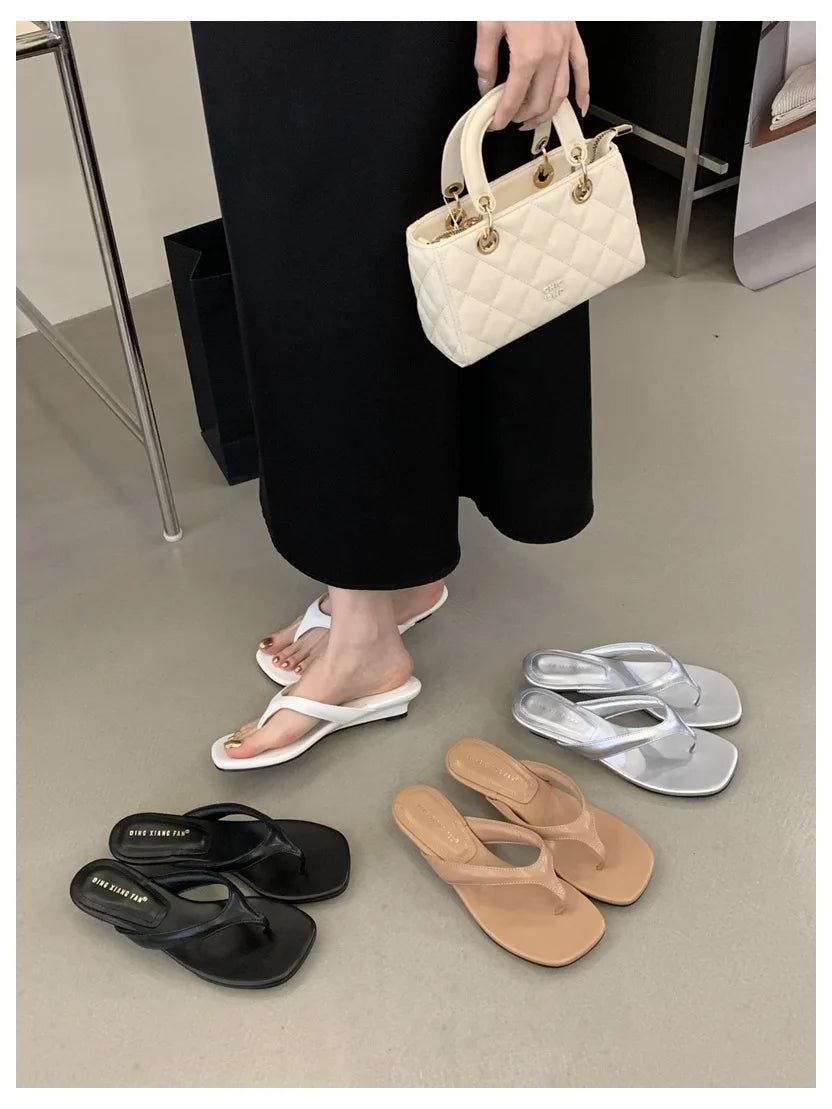 Fashion Brand Wedge Heel Slipper Slides Women Clip Toe Flip Flops Narrow Band Sandals Shoes Casual Female Slipper Sandalia Mujer