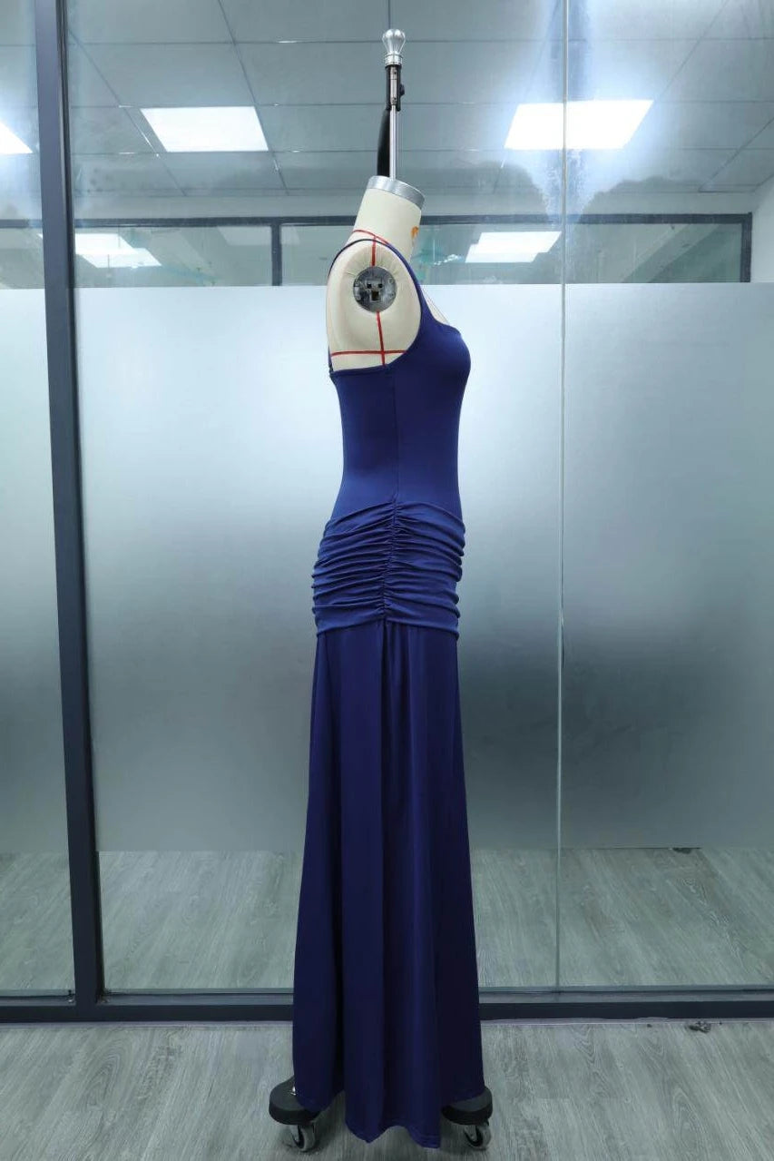 New Spaghetti Strap Sexy Prom Gowns Women's Sexy Backless Maxi Dress for Party Club Elegant Bodycon Ruched Long Dress Female