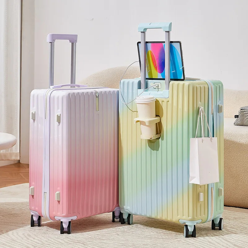 20/22/24 Inch Gradient Color Luggage Boarding Trolley Suitcase Safety Combination Lock Front Hook Silent Universal Roller