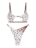 ZAFUL Bikini Swimwear Animal Print Cut Out Strappy High Waist Strapless Sexy Bikini Set Pure Color Women Swimsuit Bathing Suit