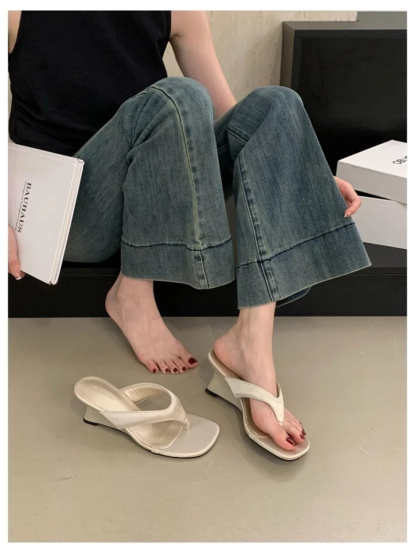 Fashion Brand Wedge Heel Slipper Slides Women Clip Toe Flip Flops Narrow Band Sandals Shoes Casual Female Slipper Sandalia Mujer