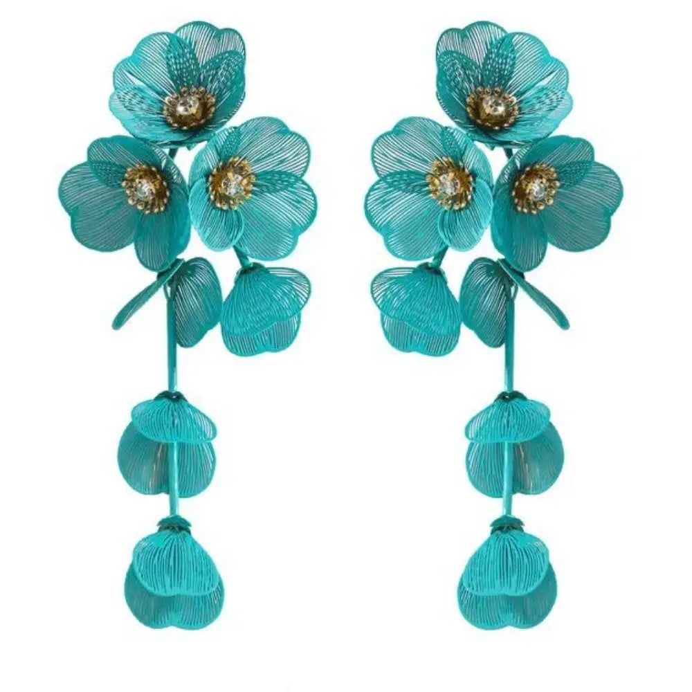 Exaggerated Big Flower Long Tassel Earrings Light Luxury Advanced Sense Women Earrings Metal Temperament Stud Earrings Wedding