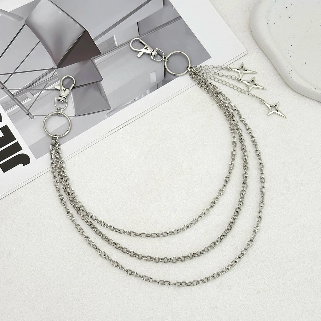 Salircon Punk Multilayer Metal Star Pendant Pant Chain Hip Hop Waist keychain Jeans Chain Women Trendy Jewelry Accessories Gifts