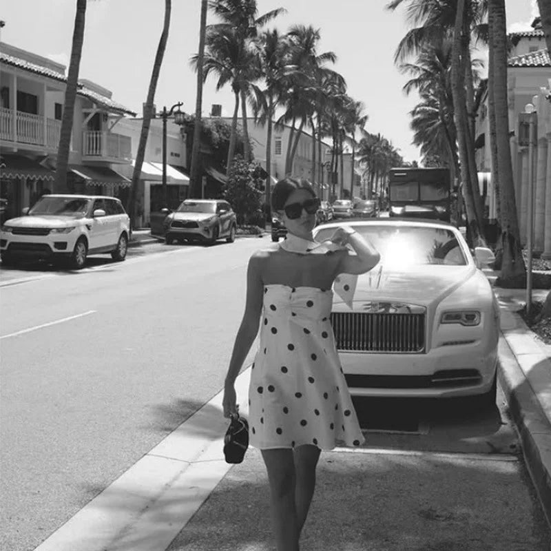 Elegant White Polka Dot Short Dress Sexy Slip Sleeveless Backless Silk Mini Dresses Evening Party Cute Birthday New Summer 2026
